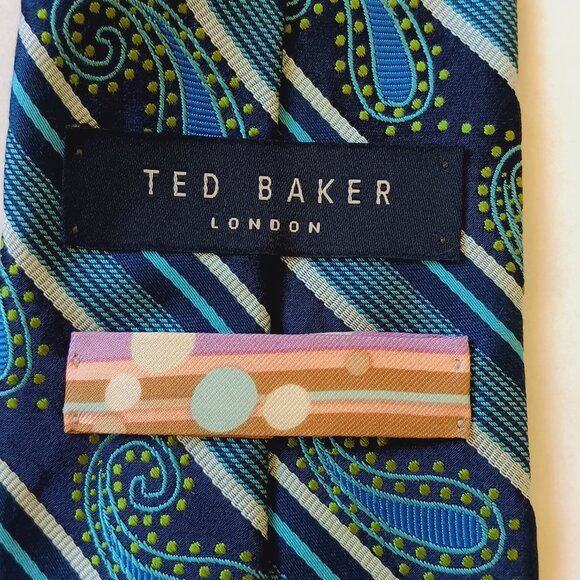 Ted Baker London Men's Blue Stripe/Paisley Silk Tie L60" W3.5" - Picture 3 of 12